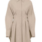 Autumn Winter Dress Women Khaki Long Sleeve Pleated Shirt Dress