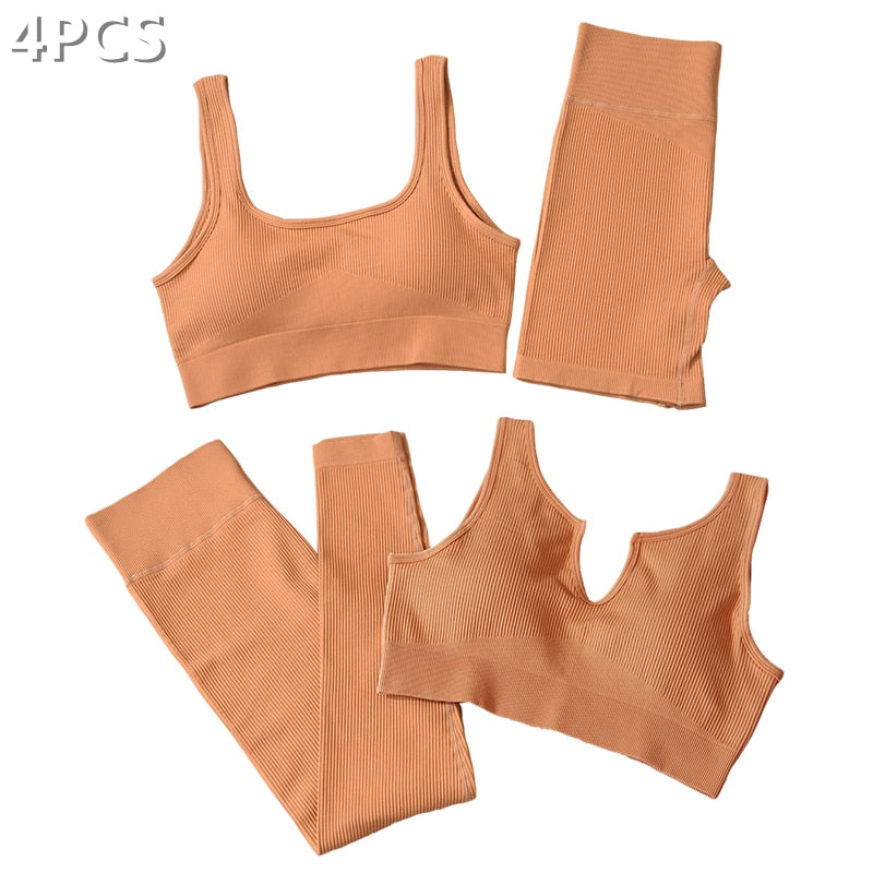 Seamless Sport Set Women 2 Two Piece Crop top Bra Leggings Shorts Yoga Set