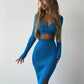 Elegant Two Piece Sets Outfits Women Long Sleeve Crop Tops Bodycon Slit Maxi Skirts Suits Party Evening Long Dress 2022 Autumn