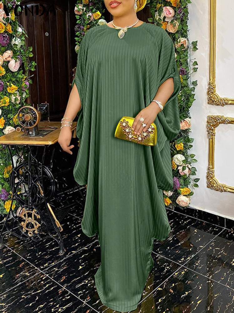 Plus Size 5XL VONDA 2022 Summer Party Sundress Vintage Women Casual Bohemian Bat Sleeve Dress Loose O Neck Maxi Long Vestidos