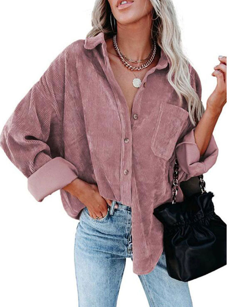 Autumn Corduroy Jacket Woman Long Shirt Jacket Women Button Coat Jackets