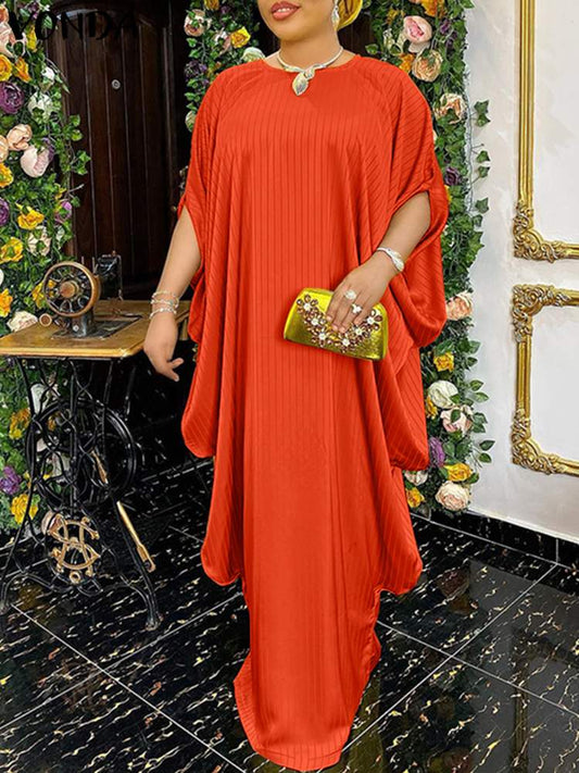 Plus Size 5XL VONDA 2022 Summer Party Sundress Vintage Women Casual Bohemian Bat Sleeve Dress Loose O Neck Maxi Long Vestidos