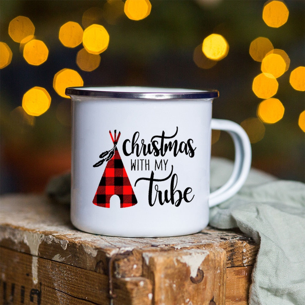 Snowman Deer Print Enamel Coffee Mugs Christmas Gifts New Year Party