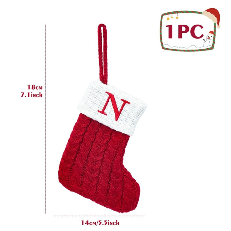 Christmas Socks Red Snowflake Alphabet Letters Decorations