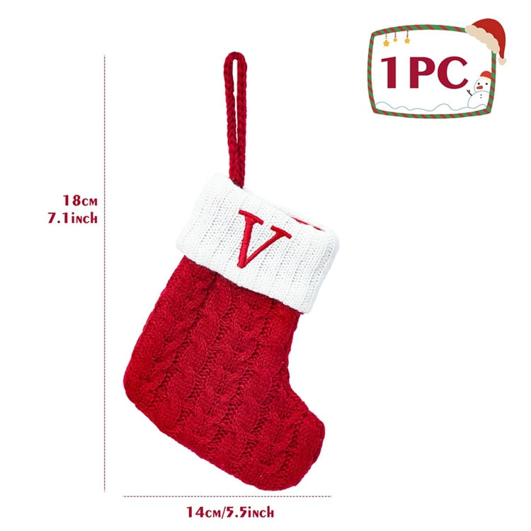 Christmas Socks Red Snowflake Alphabet Letters Decorations