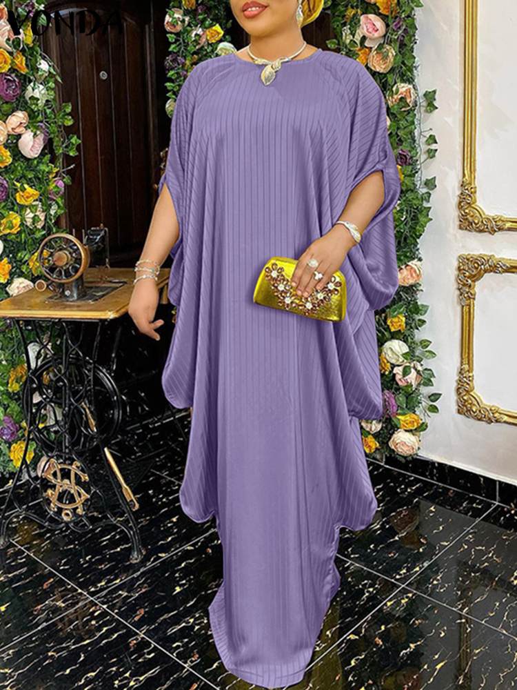 Plus Size 5XL VONDA 2022 Summer Party Sundress Vintage Women Casual Bohemian Bat Sleeve Dress Loose O Neck Maxi Long Vestidos