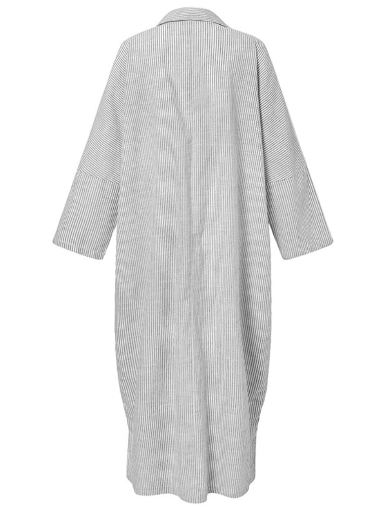 Fashion Cotton Linen Striped Cardigan Loose Large Casual