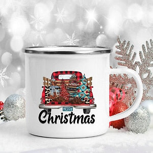 Snowman Deer Print Enamel Coffee Mugs Christmas Gifts New Year Party