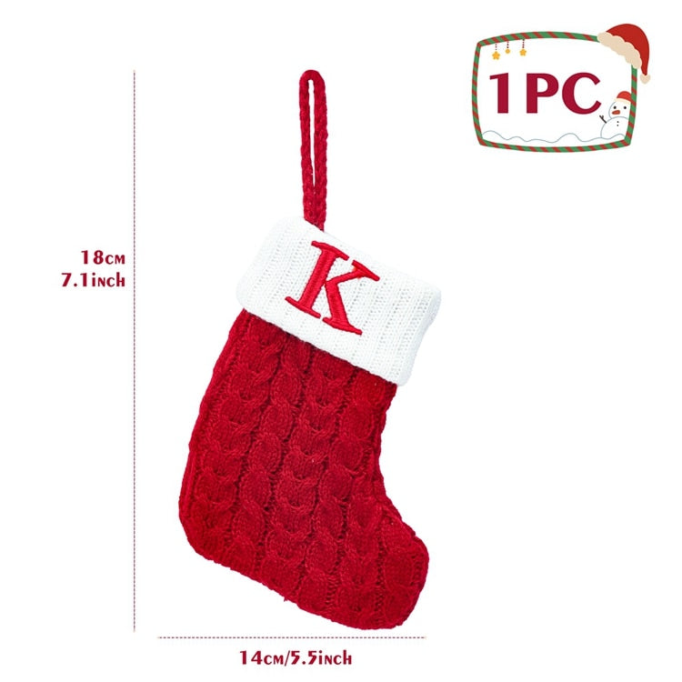Christmas Socks Red Snowflake Alphabet Letters Decorations