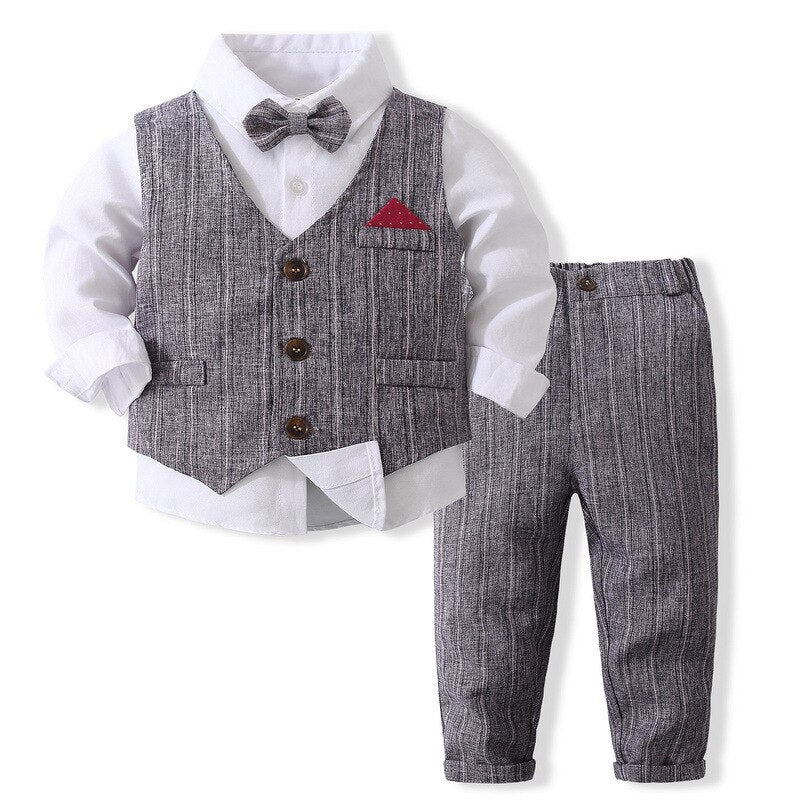 Kids Boy Gentleman Clothing Set Shirt+Waistcoat+Pants