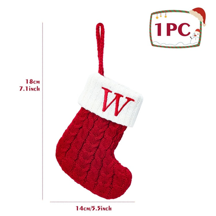 Christmas Socks Red Snowflake Alphabet Letters Decorations