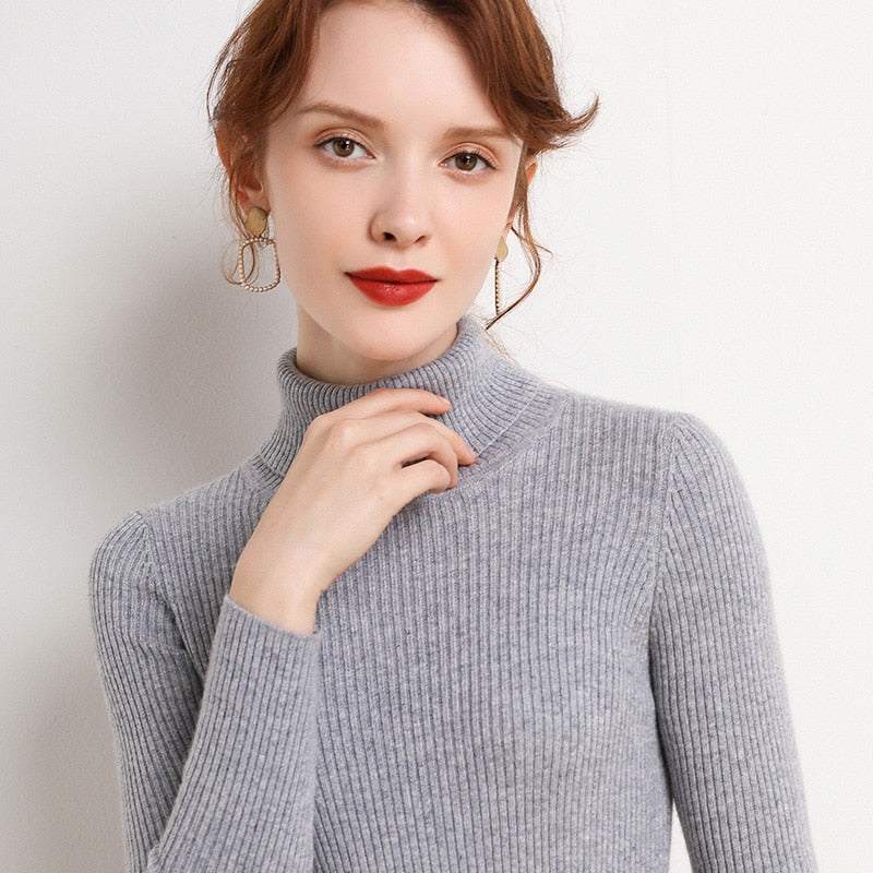 Women Turtleneck Sweaters Casual Soft Cashmere Pullovers Elastic