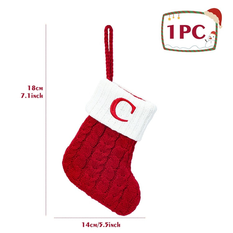 Christmas Socks Red Snowflake Alphabet Letters Decorations