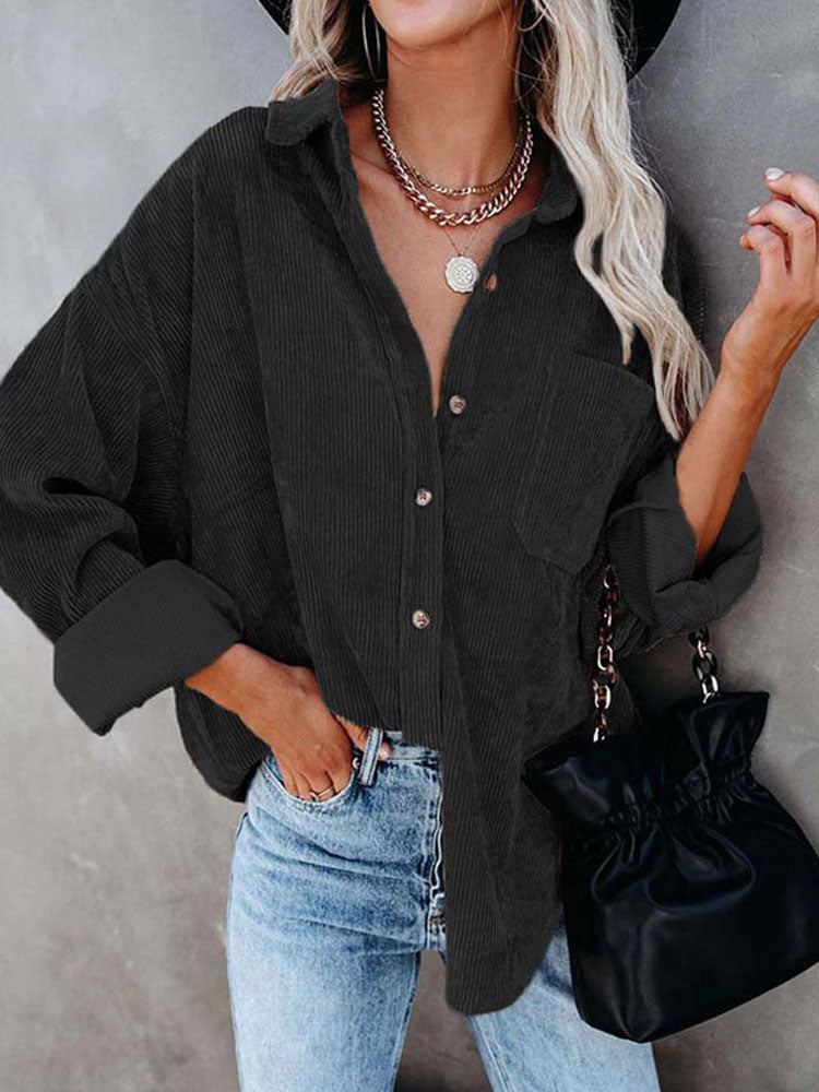 Autumn Corduroy Jacket Woman Long Shirt Jacket Women Button Coat Jackets