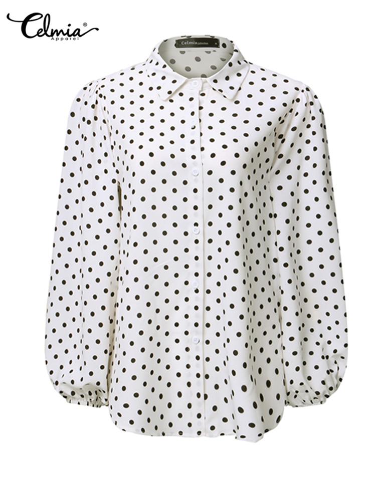 Fashion Tunics Women White Shirts Polka Dot Elegant Blouses