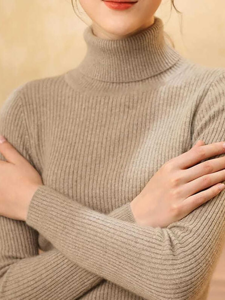 Women Turtleneck Sweaters Casual Soft Cashmere Pullovers Elastic