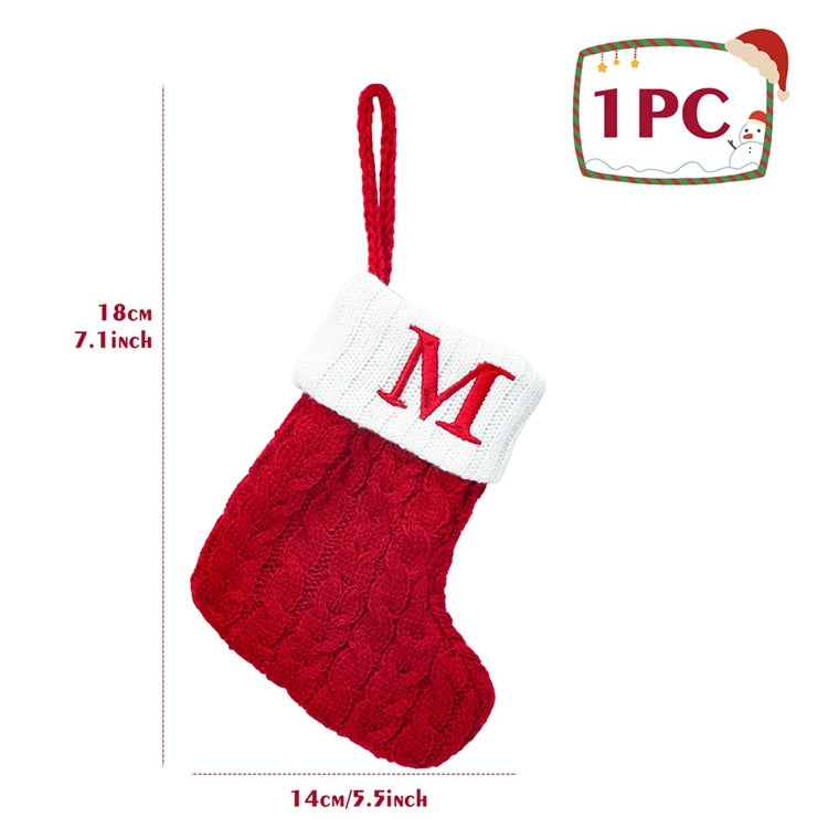 Christmas Socks Red Snowflake Alphabet Letters Decorations