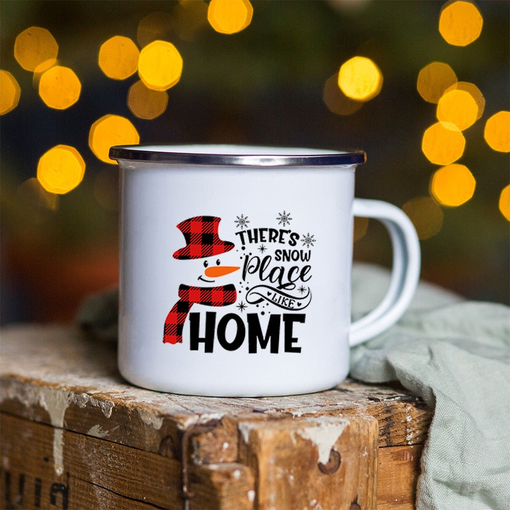 Snowman Deer Print Enamel Coffee Mugs Christmas Gifts New Year Party