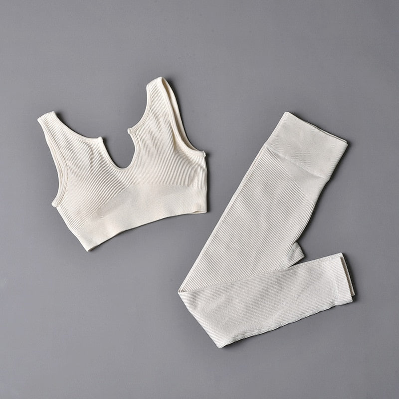 Seamless Sport Set Women 2 Two Piece Crop top Bra Leggings Shorts Yoga Set