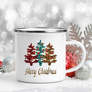 Snowman Deer Print Enamel Coffee Mugs Christmas Gifts New Year Party