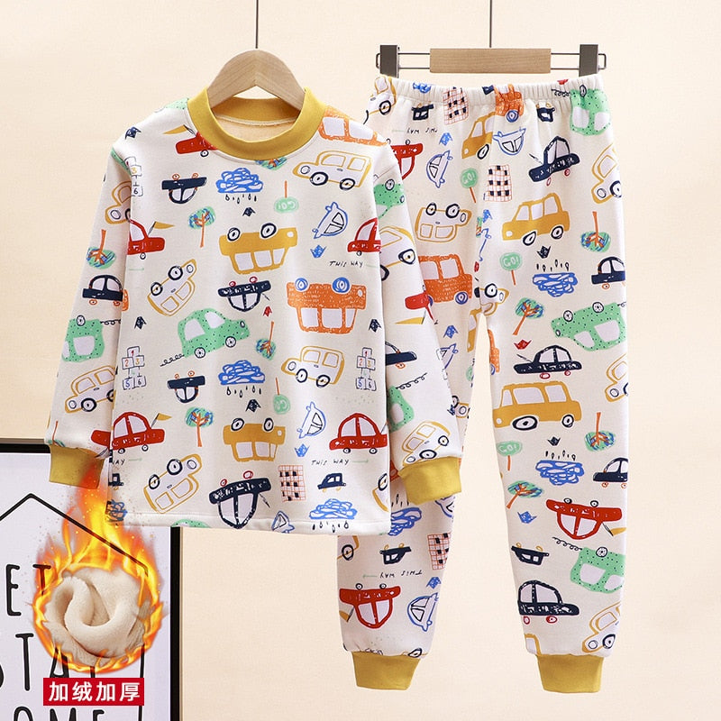 New Kids Boys Thicken T-Shirt Tops Pajama Sets Cartoon