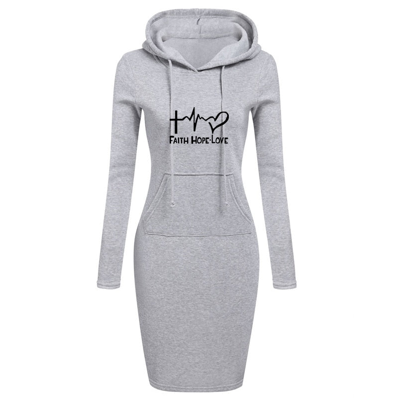 Spring Autumn Sweatshirt Long-Sleeved Dress with Hood