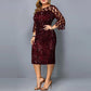 Elegant Sequin Long Sleeve Plus Size Women Midi Dress Sexy Casual Evening Party Dresses Wedding Luxury Women Robe Rouge Vestido