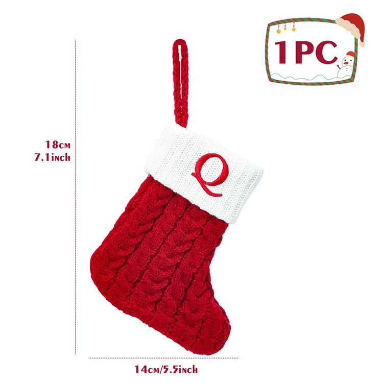 Christmas Socks Red Snowflake Alphabet Letters Decorations