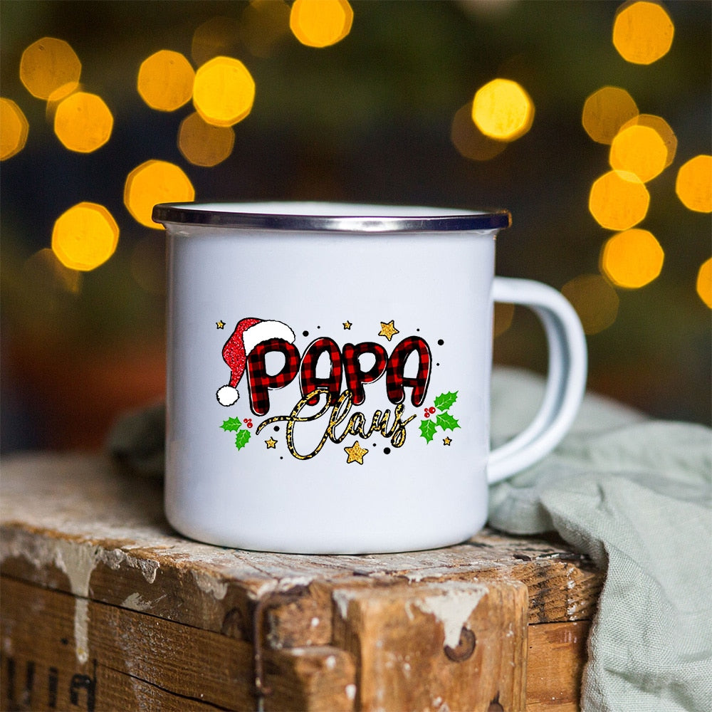 Snowman Deer Print Enamel Coffee Mugs Christmas Gifts New Year Party