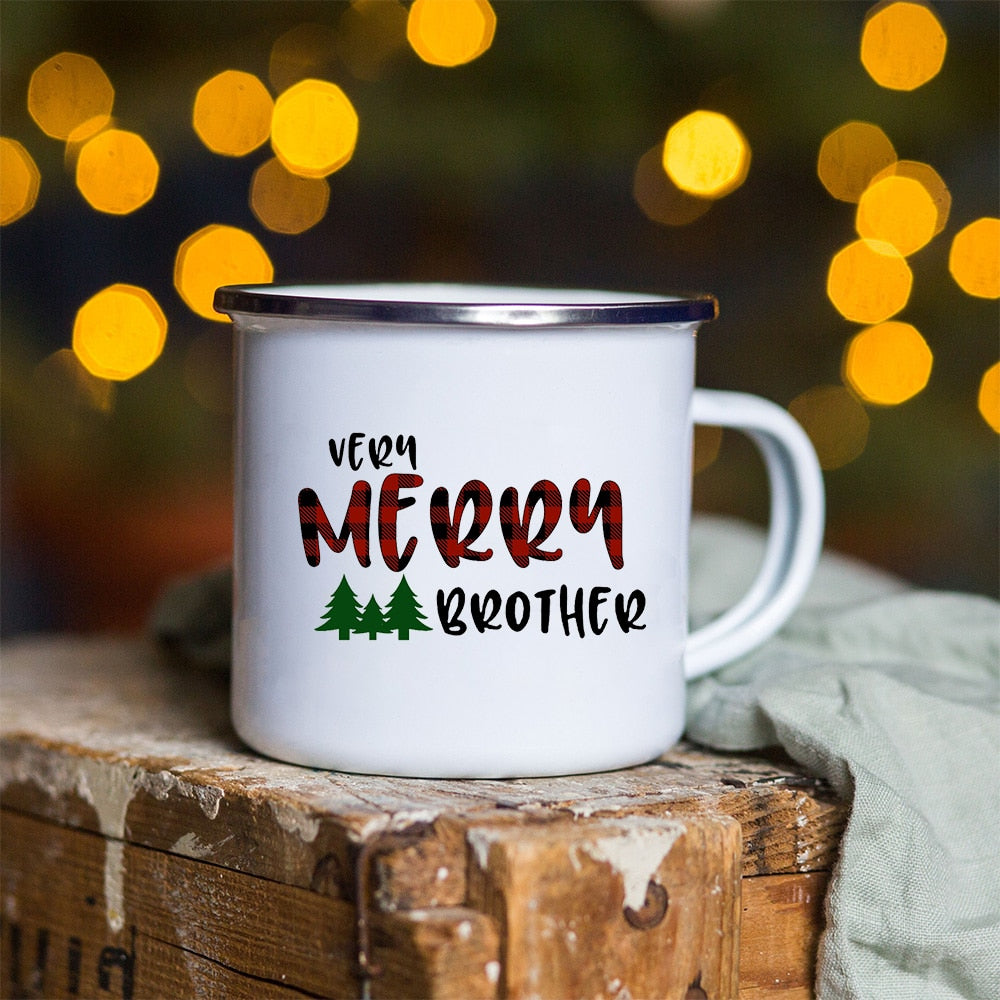 Snowman Deer Print Enamel Coffee Mugs Christmas Gifts New Year Party