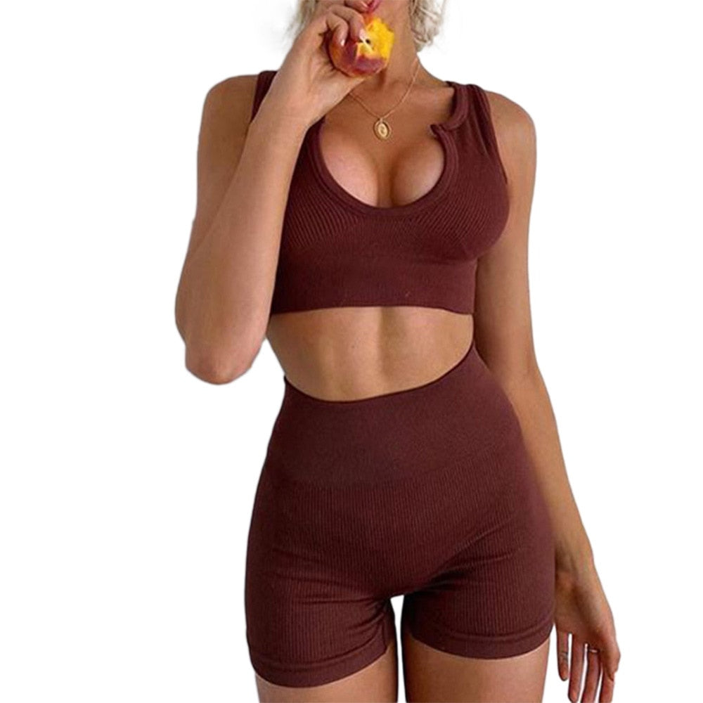 Seamless Sport Set Women 2 Two Piece Crop top Bra Leggings Shorts Yoga Set