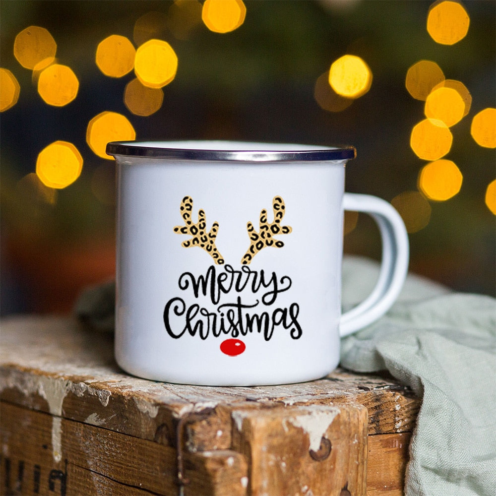 Snowman Deer Print Enamel Coffee Mugs Christmas Gifts New Year Party