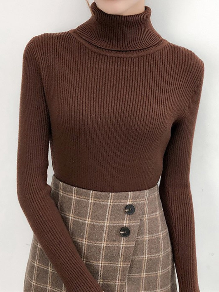 Women Turtleneck Sweaters Casual Soft Cashmere Pullovers Elastic