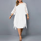Ladies Plus Size Three Quarter Sleeve Dress Lace Sequin Mesh Sexy Elegant Casual Party Red Black Cutout Loose Summer Dress