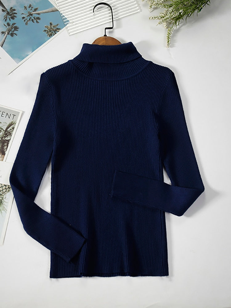 Women Turtleneck Sweaters Casual Soft Cashmere Pullovers Elastic