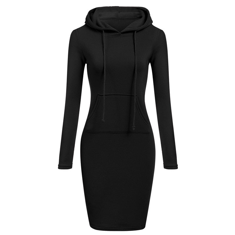 Spring Autumn Sweatshirt Long-Sleeved Dress with Hood