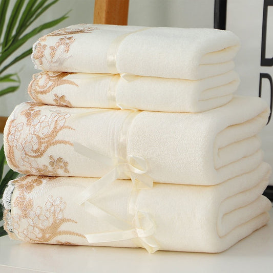 Microfiber Towel Set Luxury Lace Embroidered Bath Towel Gift Set