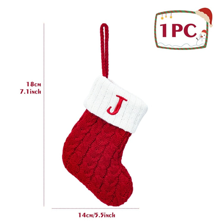 Christmas Socks Red Snowflake Alphabet Letters Decorations