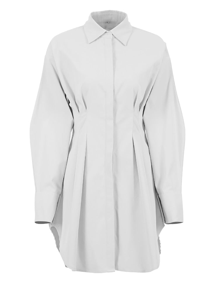 Autumn Winter Dress Women Khaki Long Sleeve Pleated Shirt Dress