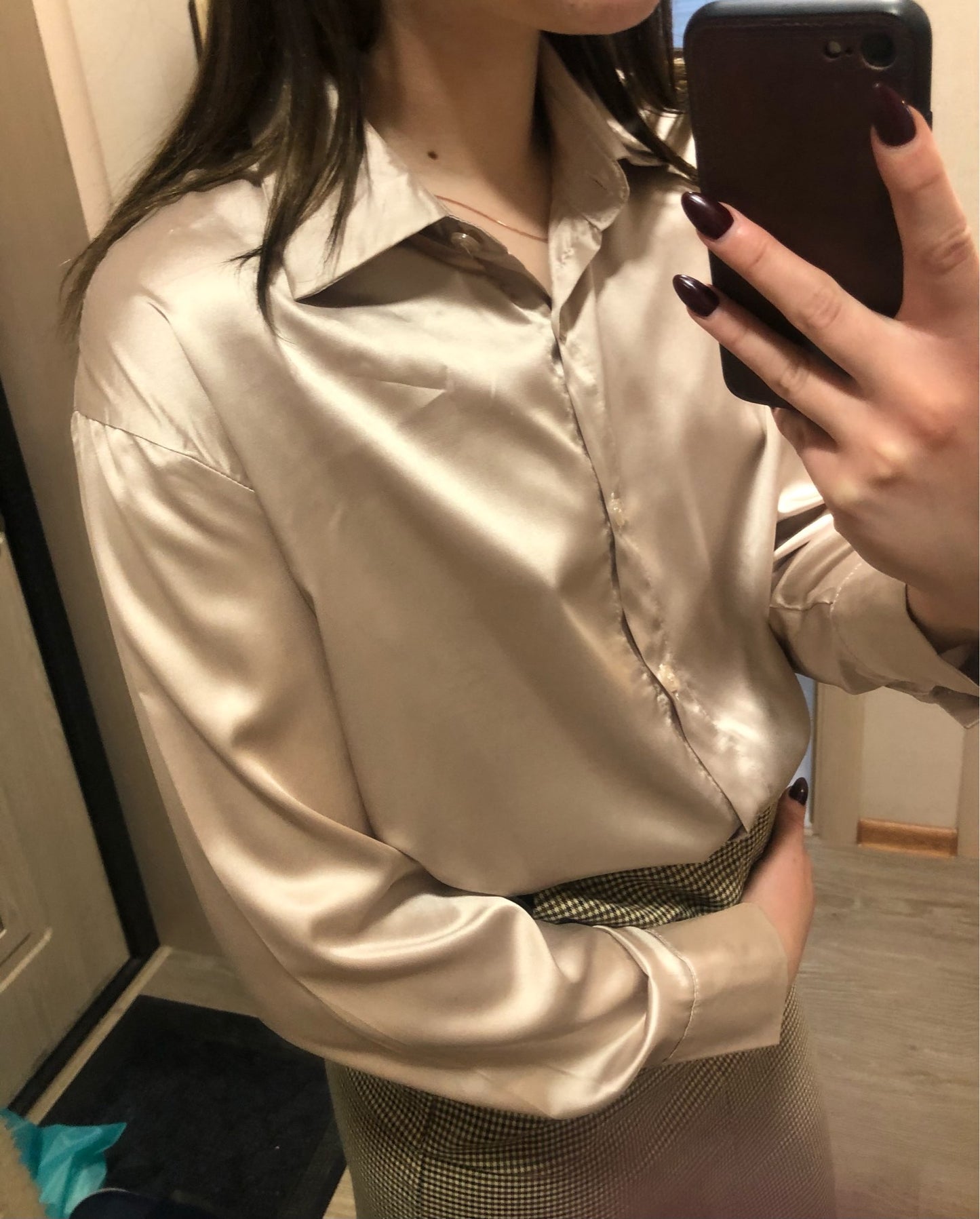 Autumn Fashion Button Up Satin Silk Shirt Vintage Blouse Women