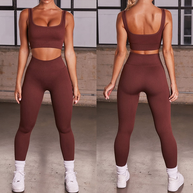 Seamless Sport Set Women 2 Two Piece Crop top Bra Leggings Shorts Yoga Set