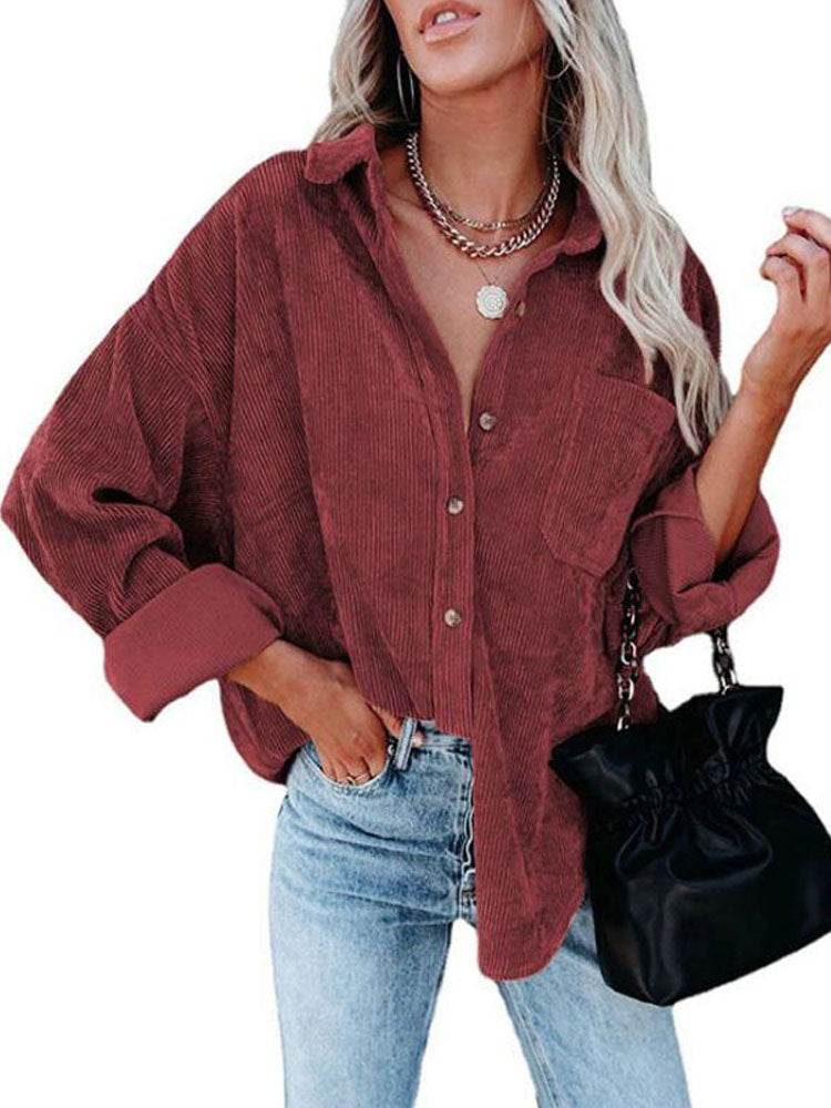 Autumn Corduroy Jacket Woman Long Shirt Jacket Women Button Coat Jackets