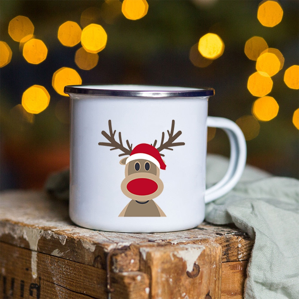 Snowman Deer Print Enamel Coffee Mugs Christmas Gifts New Year Party