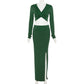 Elegant Two Piece Sets Outfits Women Long Sleeve Crop Tops Bodycon Slit Maxi Skirts Suits Party Evening Long Dress 2022 Autumn