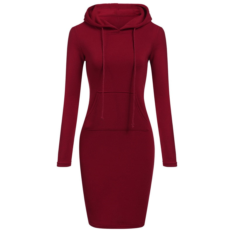 Spring Autumn Sweatshirt Long-Sleeved Dress with Hood