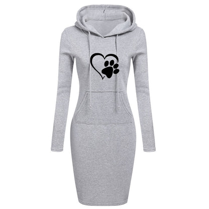 Spring Autumn Sweatshirt Long-Sleeved Dress with Hood