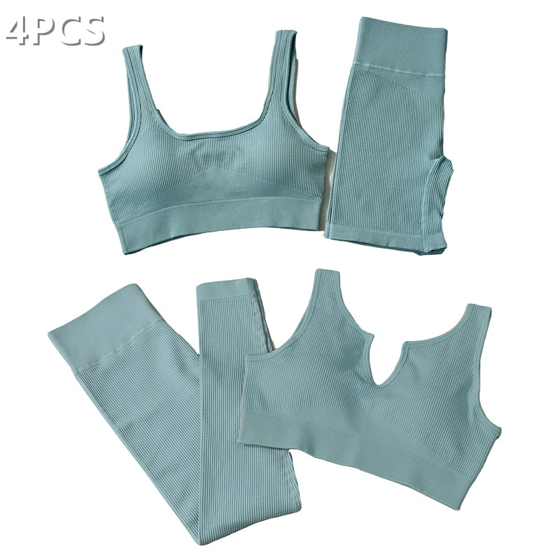 Seamless Sport Set Women 2 Two Piece Crop top Bra Leggings Shorts Yoga Set