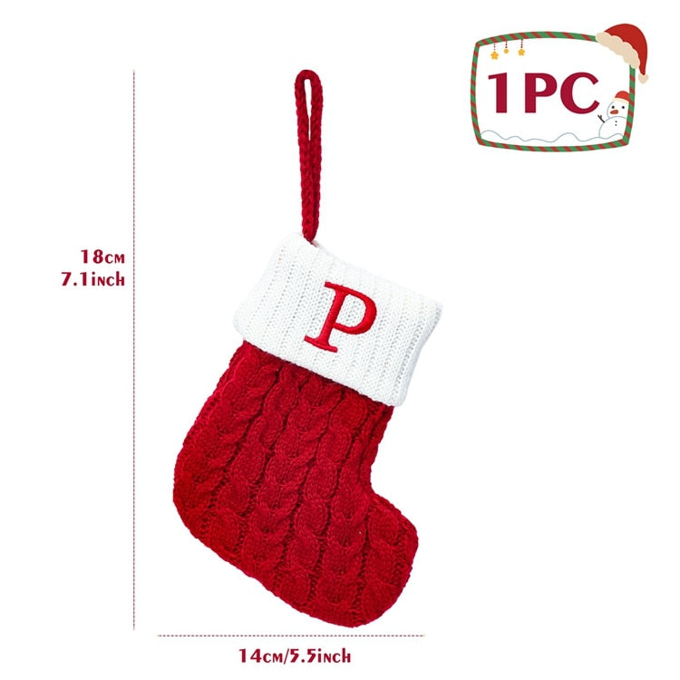 Christmas Socks Red Snowflake Alphabet Letters Decorations