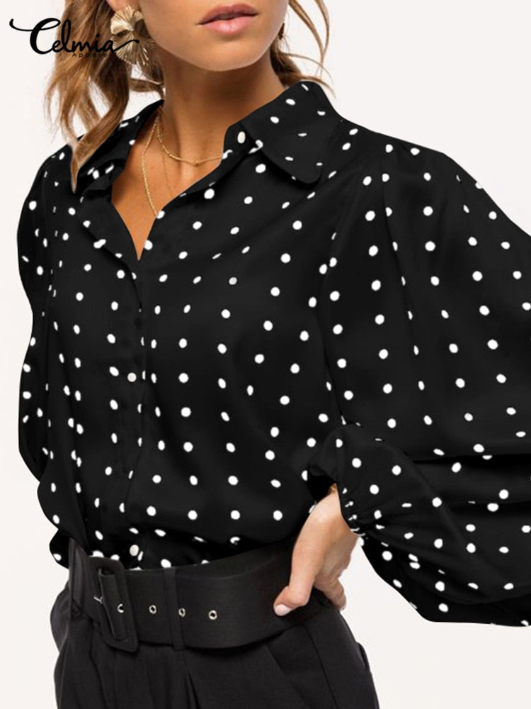 Fashion Tunics Women White Shirts Polka Dot Elegant Blouses