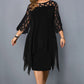 Ladies Plus Size Three Quarter Sleeve Dress Lace Sequin Mesh Sexy Elegant Casual Party Red Black Cutout Loose Summer Dress